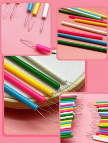 5pcs Long Handle Threading Tools, With Pink, Blue, Green, White, Yellow Bright Colors, Vibrant And Attractive, Compact Size Easy To Store, Convenient To Carry, Suitable For Home Sewing, Embroidery, Cross Stitch And Other Handicraft Projects - Extended Plastic Thread Threader - View 3