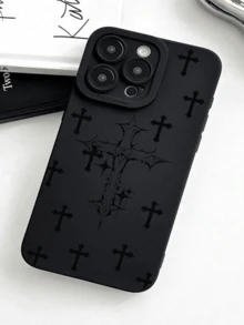 Gothic Style Dark Vintage Religious Symbol Cross Lens Protection Black Phone Case Compatible With Iphone&Galaxy17/16/15/14/13/12/11promax - Multicolor - View 12
