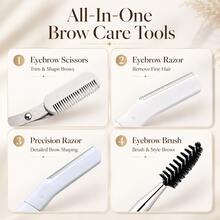 MONKIDS Professional 4-Piece Eyebrow Grooming Set, Includes Eyebrow Scissors With Comb, 2 Styles Of Eyebrow Razors And Eyebrow Brush. Design, Easy To Trim Stray Hairs And Shape Eyebrows - Multicolor - View 4