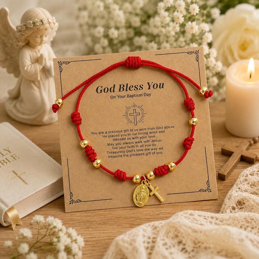 1PC Minimalist Fashion Cross Copper Bead Bracelet, Jesus Cross Pendant ...