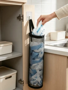 1pc Plastic Bag Dispenser Rack Storage Organizer, Suitable For Kitchen Storage, Also For Behind Door Storage. Kitchen, Storage Rack, Kitchen Essentials, Kitchen Accessories, Bathroom Accessories, Storage Organizer, Kitchen Tools, Kitchen Decor. - Multicolor - View 3