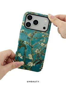 UMBAUTY 1 قطعة غطاء هاتف أنيق، خلفية زرقاء مع تصميم نمط فرع شجرة المشمش، مناسب لهاتف 17 Pro Max، 16 Pro Max، 15 Pro Max، 14 Pro Max، متوافق مع 11/12/13/14/15/16/18 Pro/Pro Max/Plus. هذا الغطاء الراقي والأنيق والممتع مناسب للرجال والنساء، هدية مثالية للصديقة في عيد الفصح والربيع والهالوين وموسم الزفاف وعيد الميلاد - متعدد الألوان - مشاهدة 6