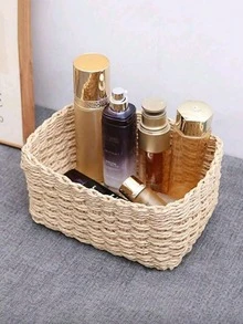 Handwoven Storage Basket Set, 1pc/2pcs/3pcs/4pcs, Paper Rope Material, Suitable For Living Room, Bedroom, Cabinet And Office, Home Decor, Shelf Storage Basket, Halloween Gift, Christmas Decoration Storage Basket - Khaki - View 2