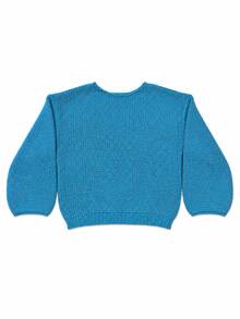 1pc Girls Bright Blue Dopamine Style Solid Color Crew Neck Pullover Knit Sweater, Loose Slouchy Chunky Knit Long Sleeve Top, Soft Skin-Friendly Korean Version Versatile Children's Early Spring/Early Winter Warm Outerwear Inner Layer, Essential For Kindergarten Daily Casual Outings - Blue - View 4