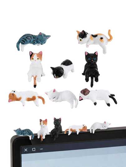 8pcs Cat-Shaped Desktop Accessories, Cute Resin Mini Cat Table Decor, Suitable For Monitor, Car Dashboard, Desktop Decoration, Office, Car Home Decor, Party Decoration, Party Favors, Indoor And Outdoor Decoration, Ideal Gift For Cat Lovers