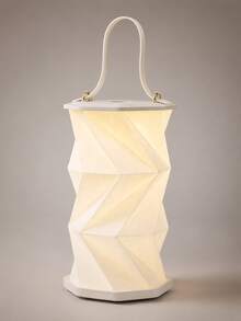 Foldable Blue White Floral LED Lantern Lamp, Portable Origami Night Light With Handle, Chinoiserie Decorative Table Lamp For Bedroom Study, Free USB Mini Fan Included - White + Free Gift - View 9
