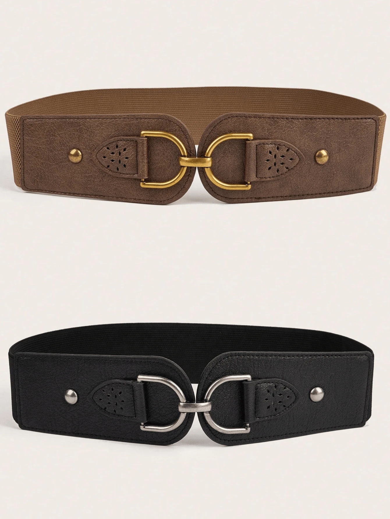 2pcs Women's Solid Color Casual Party Sexy Street Elegant Western Style Buckle Elastic Waist Belt, Versatile For Jeans, Leather Skirts, Waist-Cinched, All-Season - Multicolor - View 1