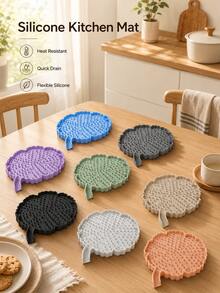 1PC/2PCS Leaf Shaped Silicone Trivet Mat, Heat Resistant Table Coaster, Multifunctional Drainage Pad, Non-Slip Pot Bowl Holder For Kitchen Dining Table Decor - View 2
