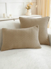 1pc Jacquard Pillowcase Sofa Cushion Cover Home Decor Protective Cover - Camel - View 5