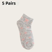 5 Pairs Women's Cute Bow & Floral Short Socks, Ins Style, Preppy, Comfortable, Soft & Sweat-Absorbent - Multicolor - View 8