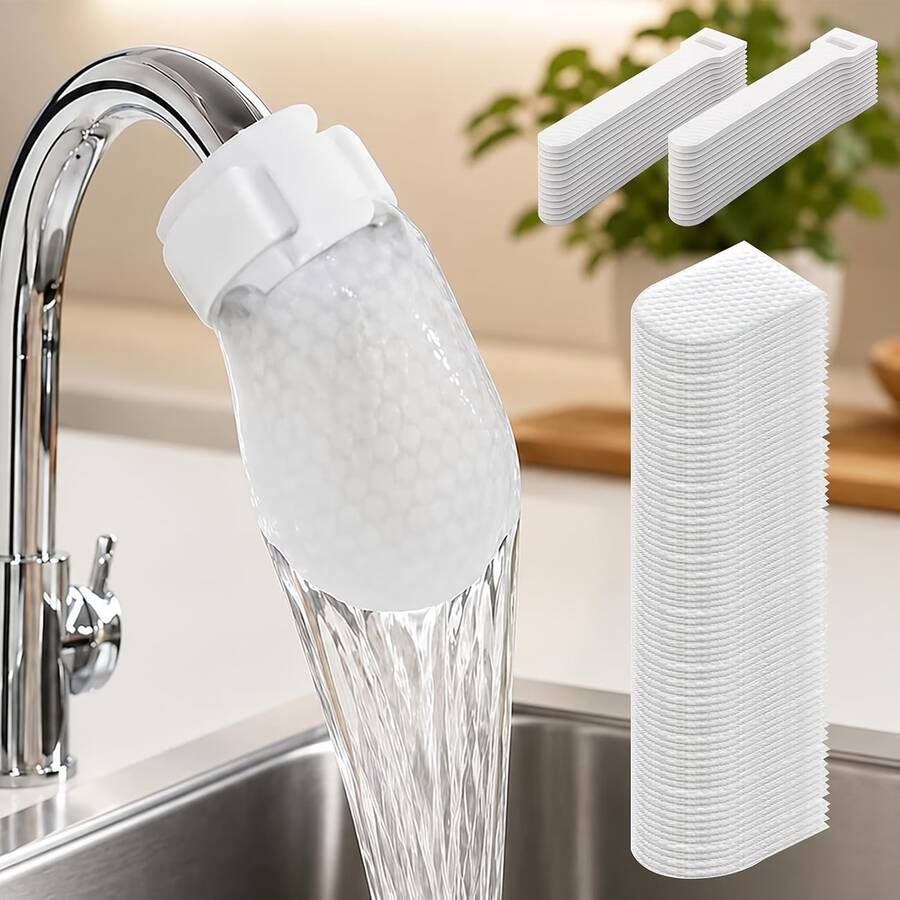 45 Buah Kapas Filter Keran Sekali Pakai, Spons Pengganti Penyaring Air Keran, Menghilangkan Kotoran dan Sedimen, Filter Air Keran Wastafel Dapur untuk Rumah Tangga