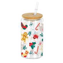 16oz Christmas Decorative Transparent Glass Cup With Bamboo Lid And Straw, Cute Christmas Snowflake, Gingerbread Man And Nutcracker Pattern, Practical Reusable Drinking Cup, Suitable For Holiday Celebration, Desk Decor And Holiday Gift Choice - Multicolor - View 10