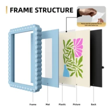 1pc Wavy Scalloped Edge Photo Frame, 4x4/4x6/5x7 Inch UV Printed Floral Border Picture Frame, Desktop Stand & Wall Mount Display Frame, Bohemian Sweet Style Home Decor, Suitable For Bedroom Living Room, Pink/Light Blue/Dark Green (Random Photo Paper) - 1PC - View 9
