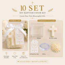 10 Sets/5 Sets/1 Set Baby Baptism Favor Gift Set, Includes Cross Candle, Gift Box, Thank You Card And White Ribbon, Baby Baptism Celebration Party Favor, Religious Commemorative Gift, First Communion Gift - Multicolor - View 10