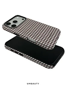 UMBAUTY 1pc Brown & White Plaid Pattern Design, Compatible With Phone 18 Pro Max, 11/12/13/14/15/16/17/18 Pro/Pro Max/Plus, Galaxy /S26/S25/S24/S23/S22/A56/A36/A26/A17/A16/A15/Ultra/Plus, Korean-Style High-End Fashion & Fun Phone Case, Unisex, Ideal Gift For Girlfriend On Christmas, Valentine's Day, Easter, Wedding Season And Birthday - Multicolor - View 4