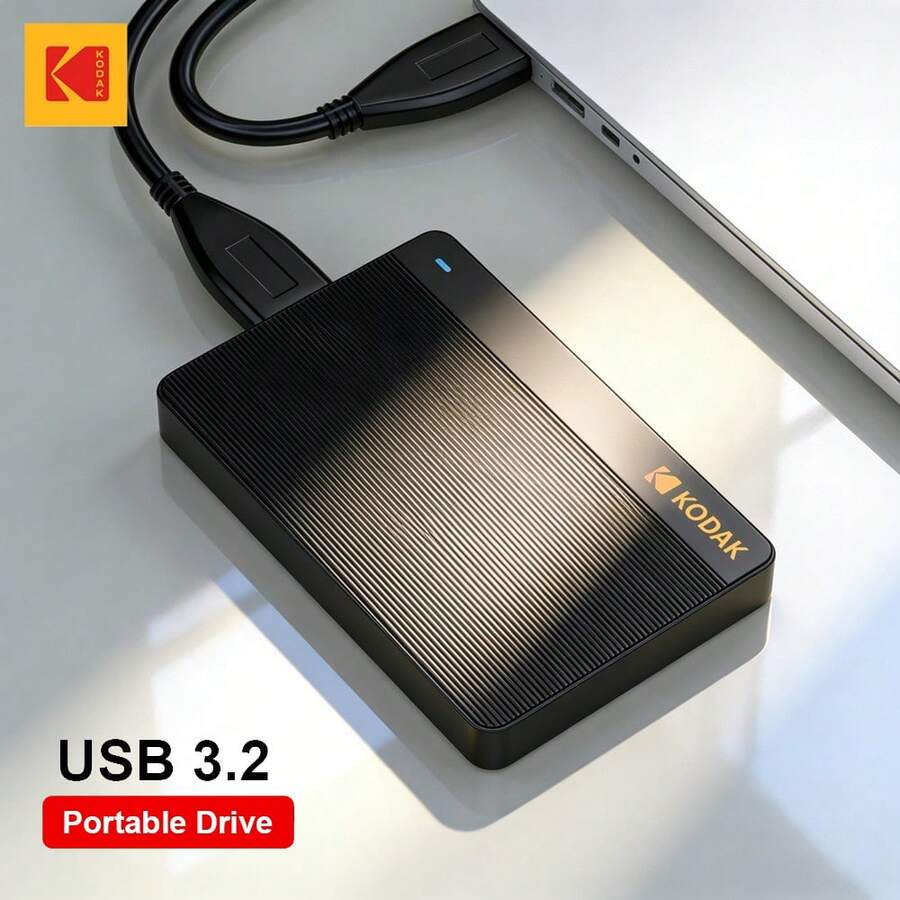 Kodak 柯达 500GB 移动硬盘,USB3.2 高速 5Gbps 2.5 英寸外置存储设备,适用于商务 PC、笔记本电脑,传输速度快 - 黑色 - 查看 1