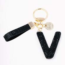 1pc Shiny Black Crystal Letter Bag Charm/Llavero, Glitter Alphabet Keychain For Handbag Daily Use, Gift Labor Day Halloween Thanksgiving Christmas - Black - View 30