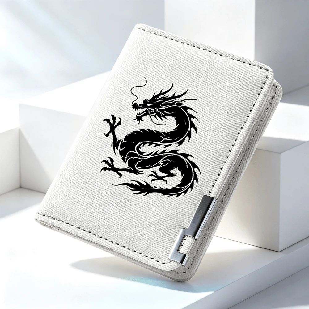 Men Chinese Dragon Print Bi‑Fold Wallet, PU Leather Multi‑Card Slots Short Purse, Slim Portable Cash Card Holder For Daily Use - Multicolor - View 1