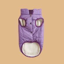 1pc Minimalist Solid Color Winter Thermal Lined Pet Coat, Medium To Large Dog Padded Coat, Outdoor Windproof, Suitable For Golden Retriever, Border Collie, Labrador, Dog Clothes - Purple - View 5
