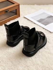 1 Pair Children's Mary Jane Patchwork Sock Boots, Cute Bow Decor Elastic Knitted Ankle Boots, Suitable For School And Outdoor Play, Suitable For Autumn/Winter - Black - View 7