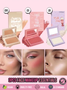 MISSLYN 3Pcs Face Makeup Set, Bronzer Blush Highlighter Trio, Smooth Blendable Powder, Natural Sunkissed Glow, Rosy Cheek Color, Luminous Highlight Finish, Lightweight Face Makeup For Daily Wear, Party & Y2K Looks, Beauty Gift - #01+#8+#3 - View 1