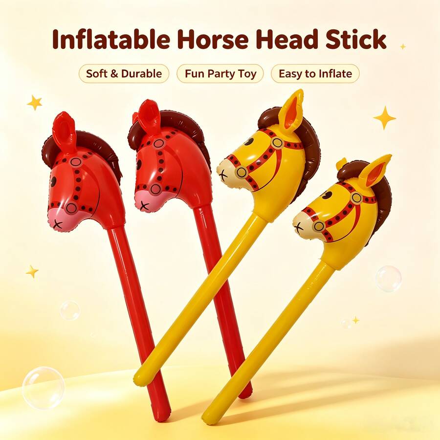 Soft PVC Inflatable Toy Role Play Durable Cartoon Pony Stick Outdoor Game Prop Activity Birthday Party Costume Photo Handheld Inflatable Stick - Multicolor - View 1