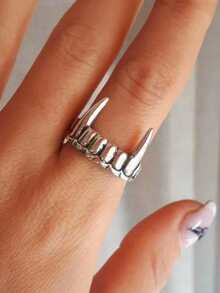 1pc Fashion Personalized Vampire Teeth Tail Ring - Silver - View 1