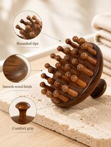 Natural Sandalwood Massage Bristle Brush Set, Coarse Tooth Massage Comb, Round Head Scalp Massage Large Tooth Wide Tooth Comb, Hair Washing Comb, Compact And Portable - Multicolor - View 2