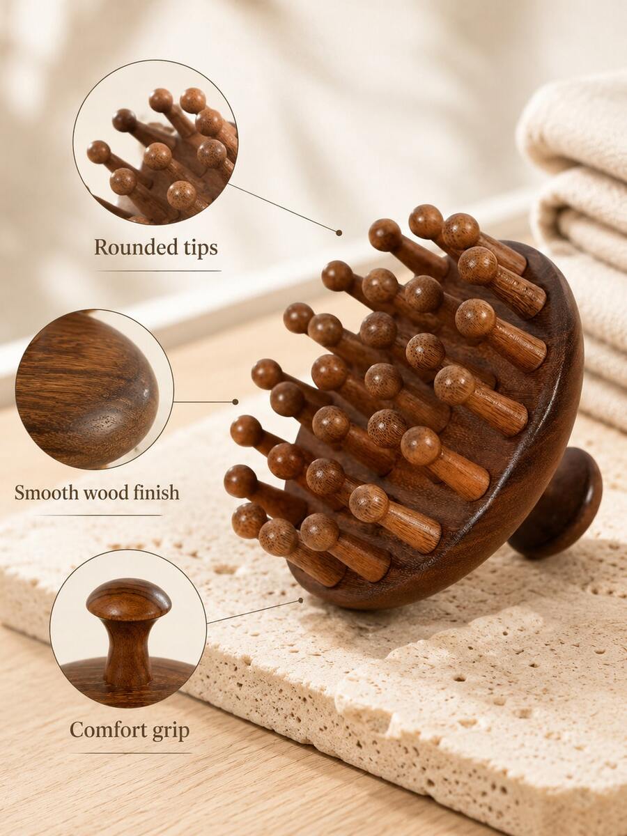 Natural Sandalwood Scalp Massage Brush, Round Head Wooden Hair Comb, Anti-Static Scalp Massage Brush, Detangling Hair Comb, Suitable For Scalp Care, Relaxation, Daily Hair Care, Home And Travel - Multicolor - View 1