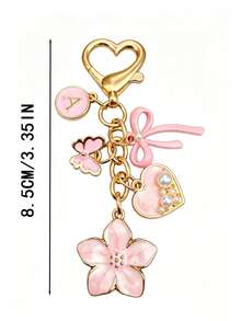 1pc 26 Letter Enamel Floral Keychain Pendant, Creative Key Ring Decorative Accessory, Car Key Chain, Bag Charm, Suitable For Friends, Family, Valentine's Day Gift, Birthday Gift, Holiday Gift, Party Favor - Multicolor - View 3