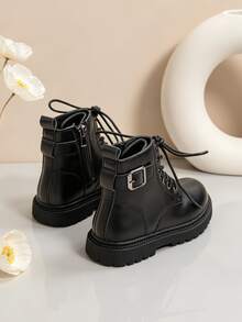 1 Pair Kids' Minimalist Round Toe Boots, Side Zipper Cargo Style Style Ankle Boots, Suitable For Daily Wear, Outdoor Activities, All-Season Versatile - Black - View 5