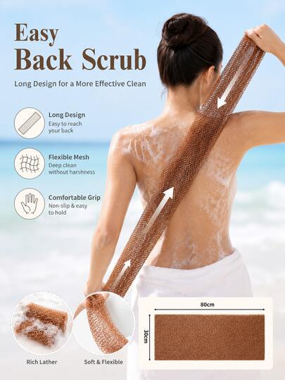 1 Pack, African Net Long Bath Sponge, Unisex, Can Be Used For Body Exfoliation, Body Scrub, Back Scrub, Leaves Skin Smooth, Stretches To 66 Inches., Bath Accessories, Back Scrubber, Body Scrub Exfoliating, Shower Sponge