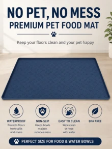 Universal Pet Feeding Mat, Suitable For Cats And Dogs, Prevents Food And Water Spills, Fits Small, Medium And Large Pets, Non-Slip Design, Suitable For Daily Feeding, Protects Floors From Food And Water Bowl Spills And Stains - Blue - View 3