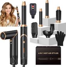 6-In-1 Multifunctional Hot Air Brush, Hair Dryer Curling Straightening Styling Brush, Long Lasting Hairstyle, For All Hair Types, Unisex, Home Salon Travel Use, Ideal Holiday Gift   Hair Accessories/Hair Curler/Hair Tools/Curling Iron/Hair Stuff - Black - View 13