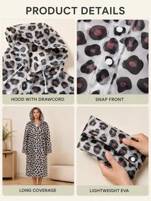 Women's Fashion Leopard Print Hooded Raincoat, Reusable Lightweight Long Rain Cape With Drawstring, Waterproof Rain Jacket For Camping, Hiking, Daily Commute, Travel, Holiday, Essential - Multicolor - View 3