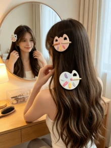 1pc Women Girls Cute Cartoon Funny Quirky Simulated Palette Hair Clip Alligator Hair Clip Hair Accessory, Suitable For Daily Wear Versatile Hair Accessory - Multicolor - View 3