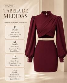 Women's Tailored Set Cropped Long Puff Sleeve And Short Skirt Elegant Party Fashion Autumn Winter - Burgundy - View 4