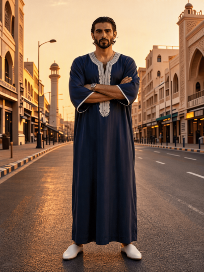 Islamic Loose Men's Robe Embroidered Moroccan Men's Traditional Casual Festival Thobe