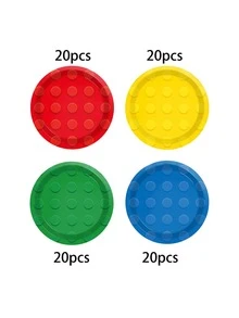 10pcs/40pcs/80pcs Building Block Theme Party Paper Plates, 7/9 Inch Round Paper Plates With Building Block Embossed Pattern, 4 Vibrant Colors (Red/Yellow/Green/Blue), Suitable For Birthday Party, Building Block Theme, Celebration, Building Block Theme Game Night, Picnic, Family Gathering - Multicolor - View 7