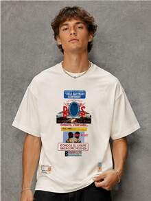 Eu Lager, Men's Hip-Hop Fashion Letter Print Short Sleeve T-Shirt - 黑色 - 查看 4