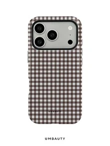 UMBAUTY 1pc Brown & White Plaid Pattern Design, Compatible With Phone 18 Pro Max, 11/12/13/14/15/16/17/18 Pro/Pro Max/Plus, Galaxy /S26/S25/S24/S23/S22/A56/A36/A26/A17/A16/A15/Ultra/Plus, Korean-Style High-End Fashion & Fun Phone Case, Unisex, Ideal Gift For Girlfriend On Christmas, Valentine's Day, Easter, Wedding Season And Birthday - Multicolor - View 1