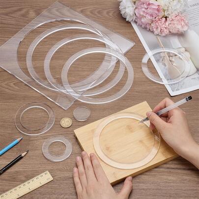9pcs Clear Acrylic Milling Templates - Transparent Tracing Guides, Cutting Templates, Durable & Multi-Purpose, For Woodworking, DIY Crafts, Positioning Molds, Laser Cutting, Drawing, Scrapbooking And Adult Craft Supplies