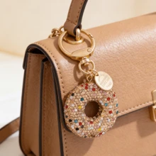 1pc Cute Shiny Rhinestone Donut Keychain, Colorful Glitter Pendant Decoration Keychain, With Spring Key Clip, Cute Donut Charm Car Keychain, Fashion Bag Accessory Gift For Women - Donut - View 1