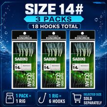 3 Packs 6-Hook Bait Catching Rigs, 18 Hooks Total, Saltwater Fishing Rigs With Flash Fiber & Beads, Sizes 8#-16# - Green - View 12