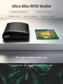 2pcs/3pcs/Set Carbon Fiber Automatic Pop-Up Card Holder Men's RFID Anti-Theft Demagnetization Card Wallet Business Commute Pocket Storage Halloween Christmas Father's Day Birthday Gift Item 1pc, Card Holder Is Main Product, Gift Bag Is Accessory - A - View 3