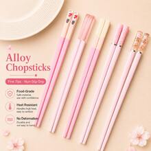 5 Pairs Floral Macaron-Colored Reusable Chopsticks, Durable PET Daisy Design For Home And Restaurant Use - View 1