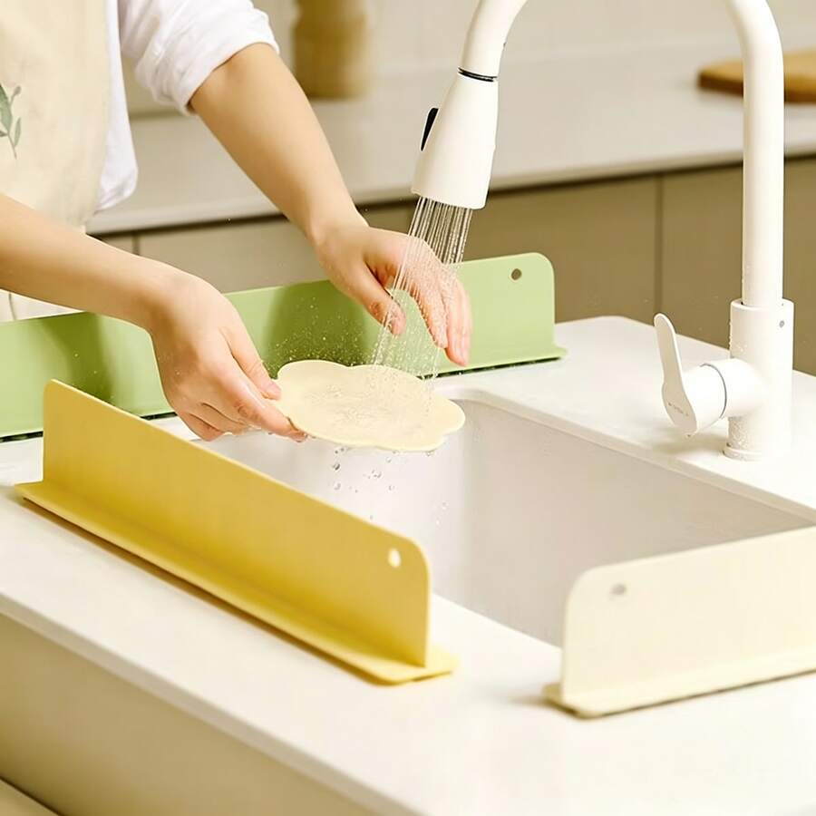 1pc Multi-Functional Nordic Style Silicone Water Guard - Kitchen Sink Splash Guard, Suction Cup Sink Splash Guard Strip - Waterproof & Splash-Proof | Strong Adhesion | Premium Material, Kitchen Accessories, Kitchen Supplies, Kitchen Decor