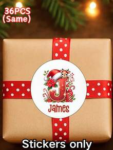 Customized Personalized Christmas Reindeer Initial Round Stickers, Christmas Hat Letter Name Stickers, Christmas Gift Box Sealing Labels, Custom Name Stickers For Christmas And Gift Wrapping, Party Favor Decoration Stickers, Perfect For Family Gifts - Multicolor - View 18