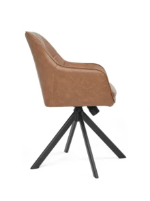 Goeurvant Nordic Dining Chair With Armrests 360° Swivel Ergonomic Rocking Chair Swaying Back And Forth Lounge Chair For Reading Nook Living Room And Balcony-Brown Velvet - Brown PU Leather - View 7