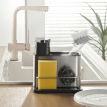 1pc Kitchen Sink Multi-Function Storage Rack 3-In-1 Dish Soap Dispenser Pump, Metal Countertop Organizer, Detachable Drain Base, Sponge Scrubber Steel Wool Pot Brush Storage Basket, Large Capacity Soap Dispenser, Space-Saving Sink Side Organizer, Easy To Disassemble And Rinse, Anti-Water Accumulation, Household Kitchen Cleaning Tool Storage Box - View 8